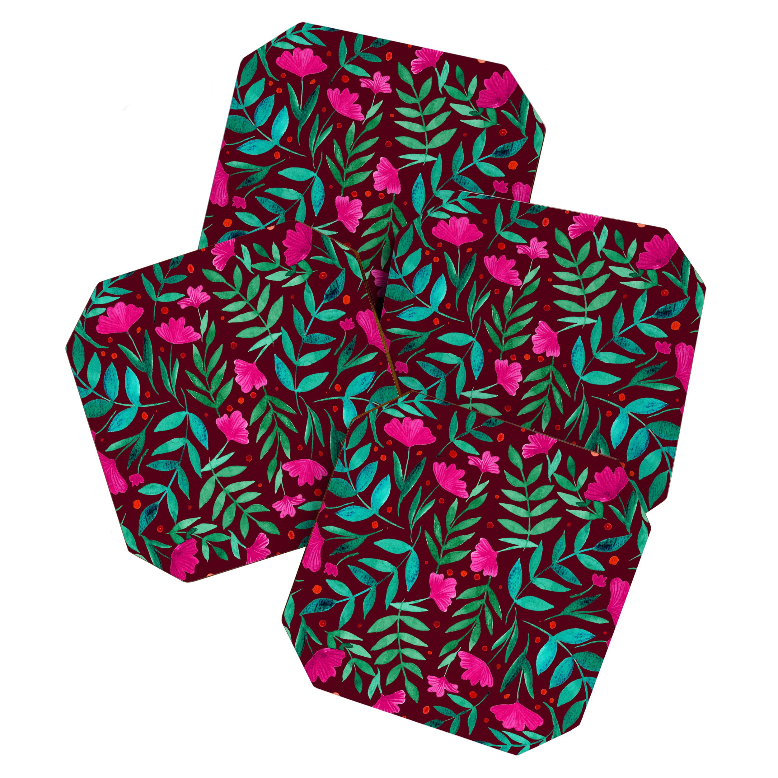 Magical garden - burgundy and pink Coaster Gallery Image 1