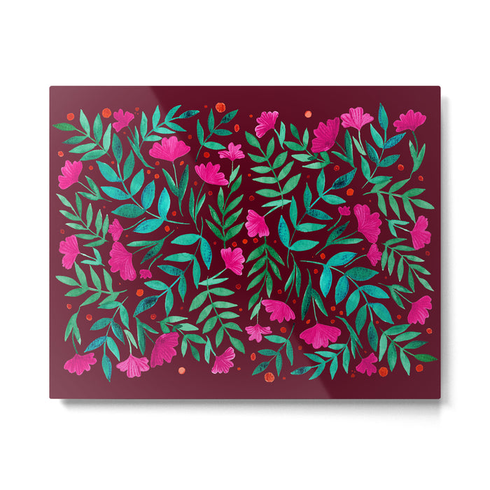 Magical garden - burgundy and pink Metal Print Gallery Image 1