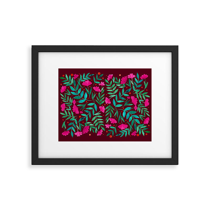 Magical garden - burgundy and pink Framed Art Print Gallery Image 6