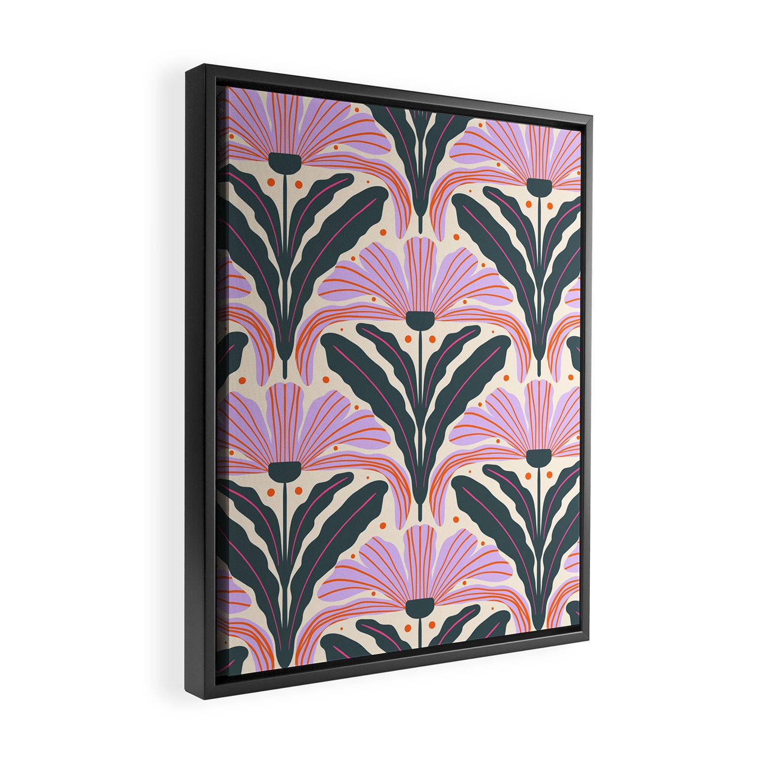 Modern flowers - violet and green Framed Canvas Print Gallery Image 2