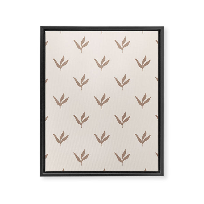 Modern Leafy Pattern - mocha and cream Framed Canvas Print Gallery Image 1