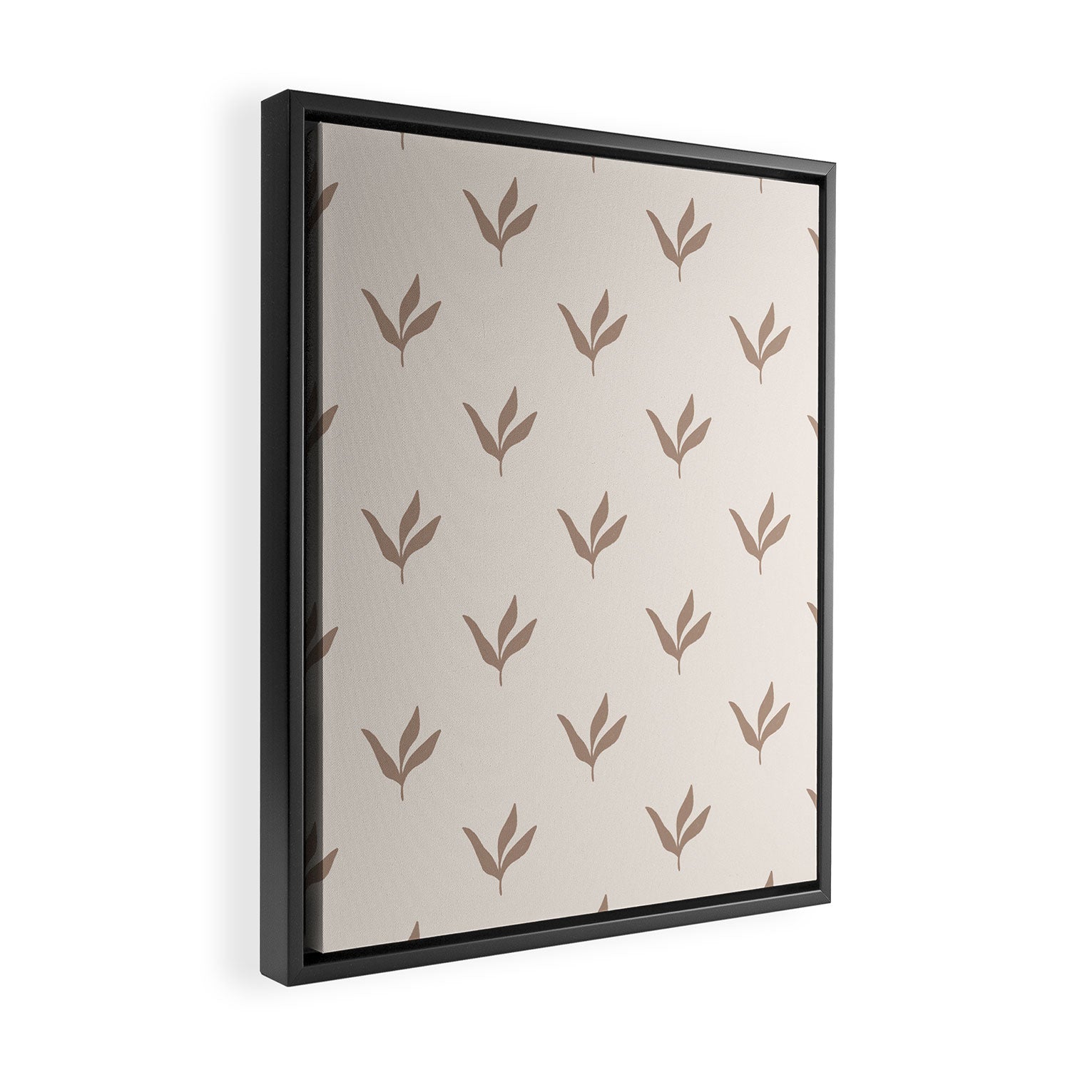 Modern Leafy Pattern - mocha and cream Framed Canvas Print Gallery Image 2