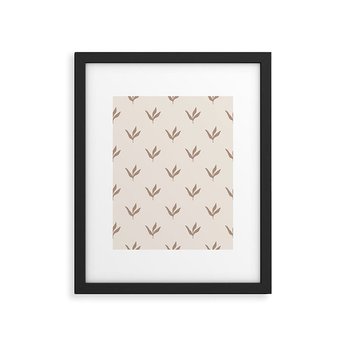 Modern Leafy Pattern - mocha and cream Framed Art Print Gallery Image 1