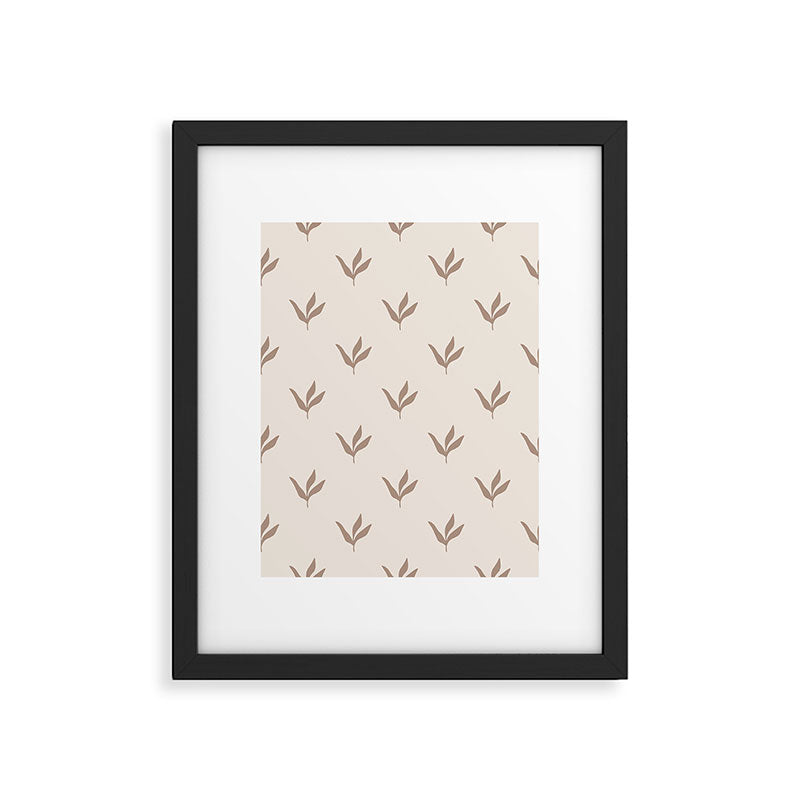 Modern Leafy Pattern - mocha and cream Framed Art Print Gallery Image 6
