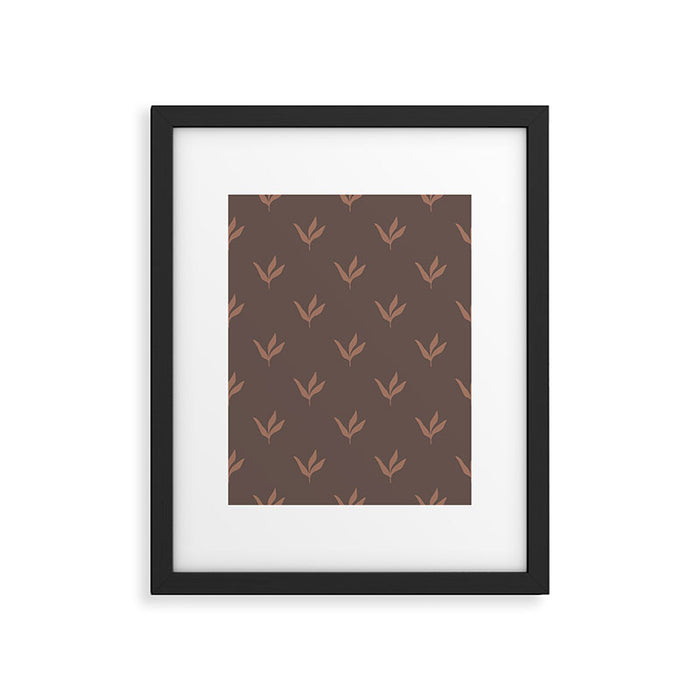 Modern Leafy Pattern - mocha mousse Framed Art Print Gallery Image 1