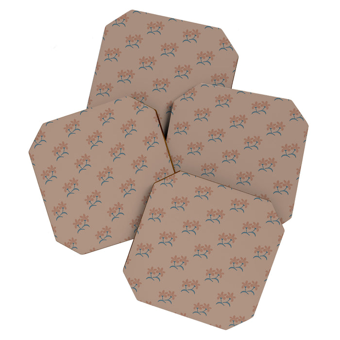 Neutral Modern Flowers- Romantic Botanical Pattern Coaster Gallery Image 1