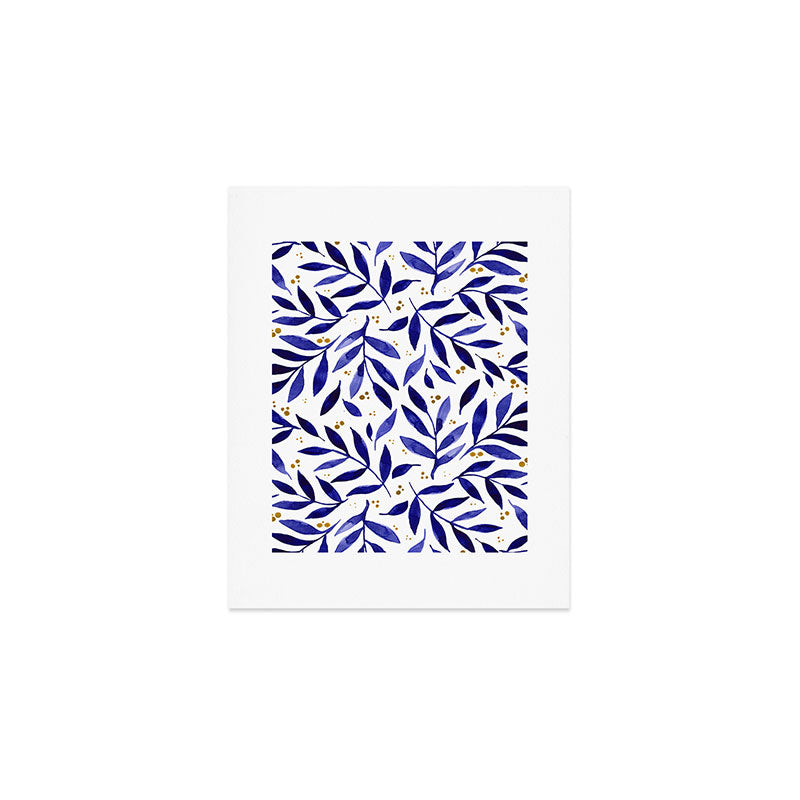 Pretty watercolor branches - blue and yellow Art Print Gallery Image 1