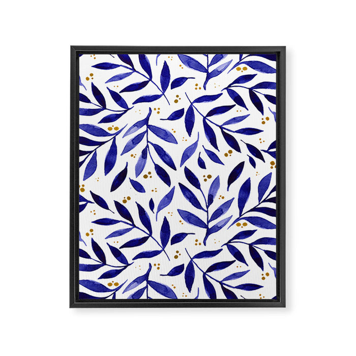 Pretty watercolor branches - blue and yellow Framed Canvas Print Gallery Image 1