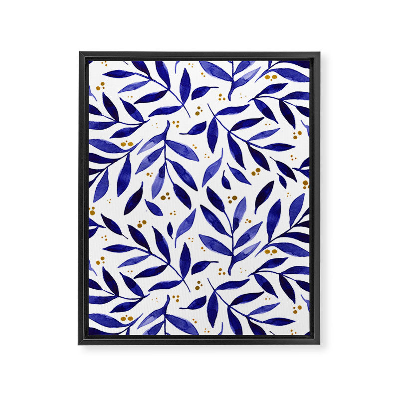 Pretty watercolor branches - blue and yellow Framed Canvas Print Gallery Image 8