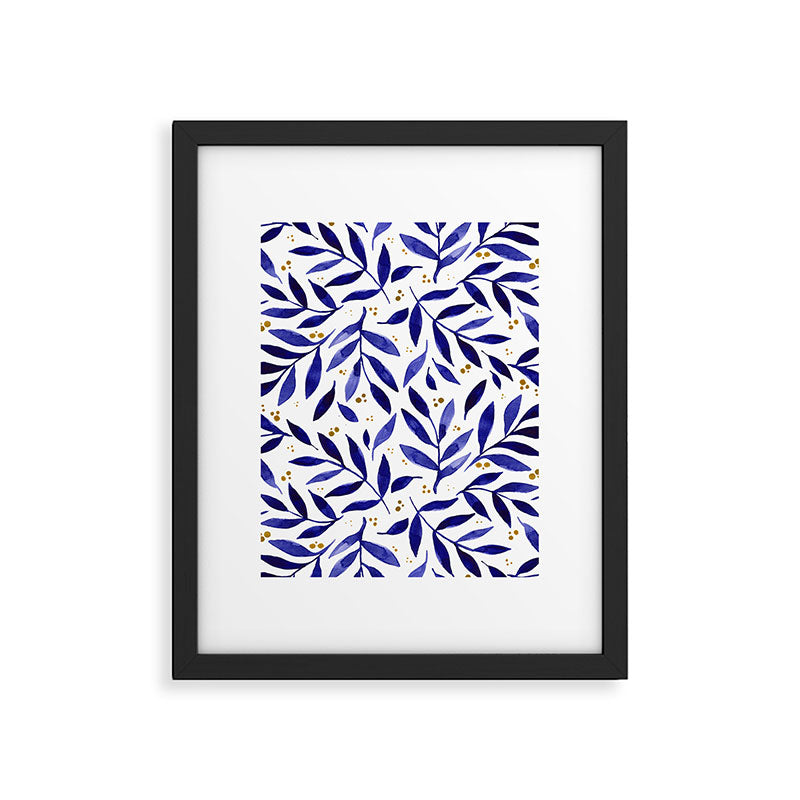 Pretty watercolor branches - blue and yellow Framed Art Print Gallery Image 6
