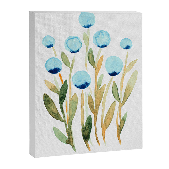 Simple watercolor flowers - blue and sap green Canvas Print Gallery Image 1