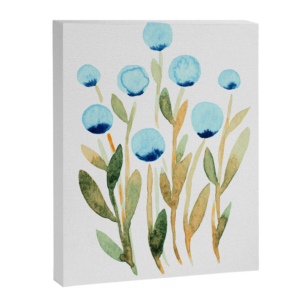 Simple watercolor flowers - blue and sap green Canvas Print Gallery Image 8
