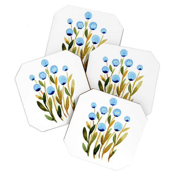 Simple watercolor flowers - blue and sap green Coaster Gallery Image 1