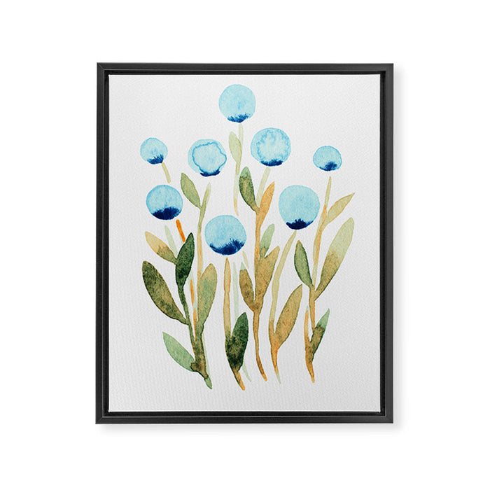 Simple watercolor flowers - blue and sap green Framed Canvas Print Gallery Image 1