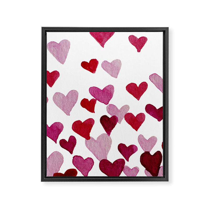 Valentine's Day Watercolor Hearts - pink Framed Canvas Print Gallery Image 8