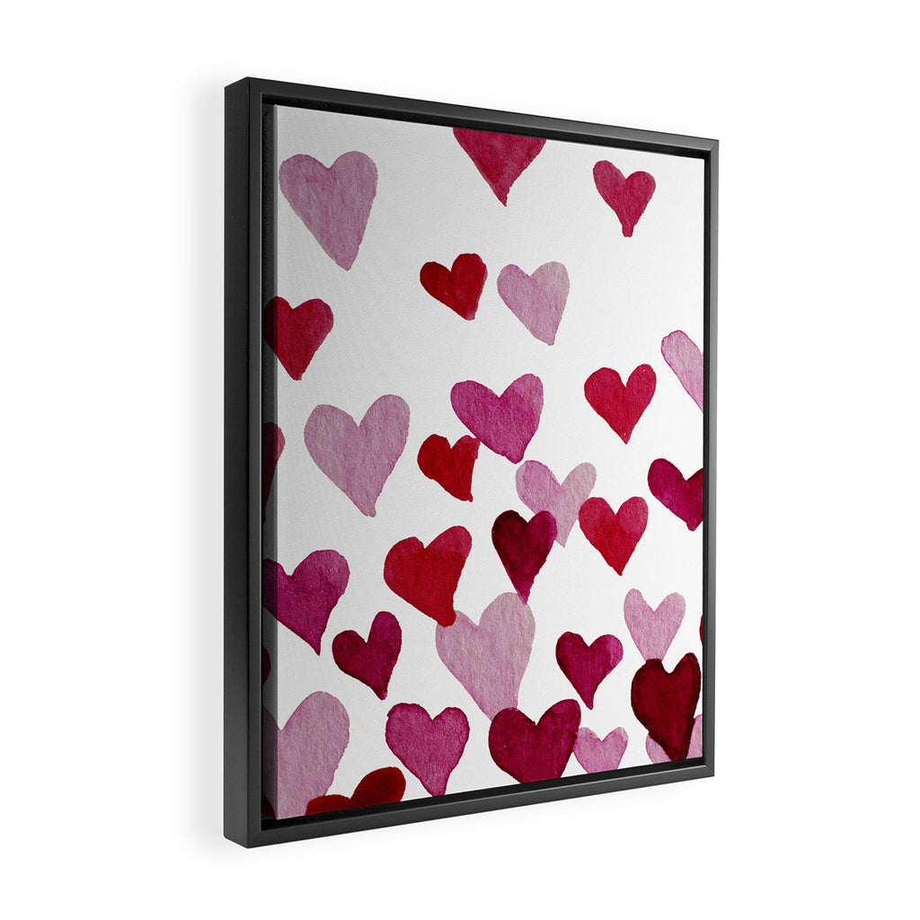 Valentine's Day Watercolor Hearts - pink Framed Canvas Print Gallery Image 2