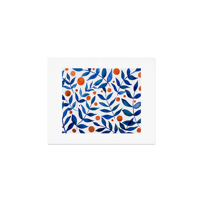 Watercolor berries and branches - blue and orange Art Print Gallery Image 1