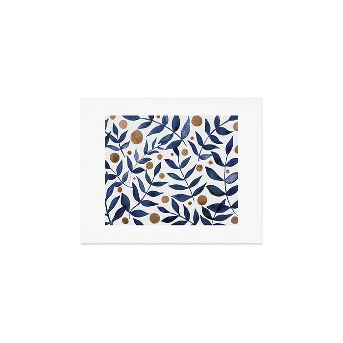 Watercolor berries and branches - indigo and beige Art Print Gallery Image 1