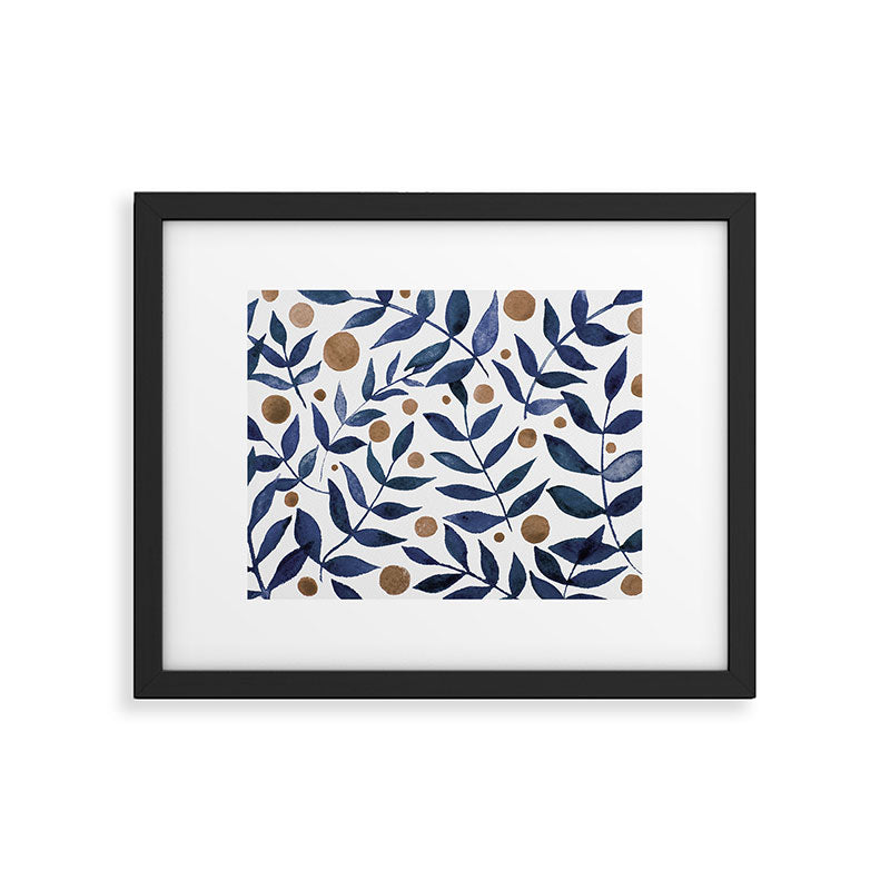 Watercolor berries and branches - indigo and beige Framed Art Print Gallery Image 6