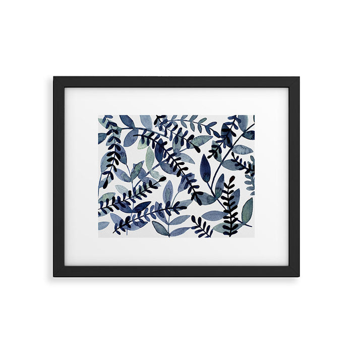 Watercolor branches - indigo Framed Art Print Gallery Image 1