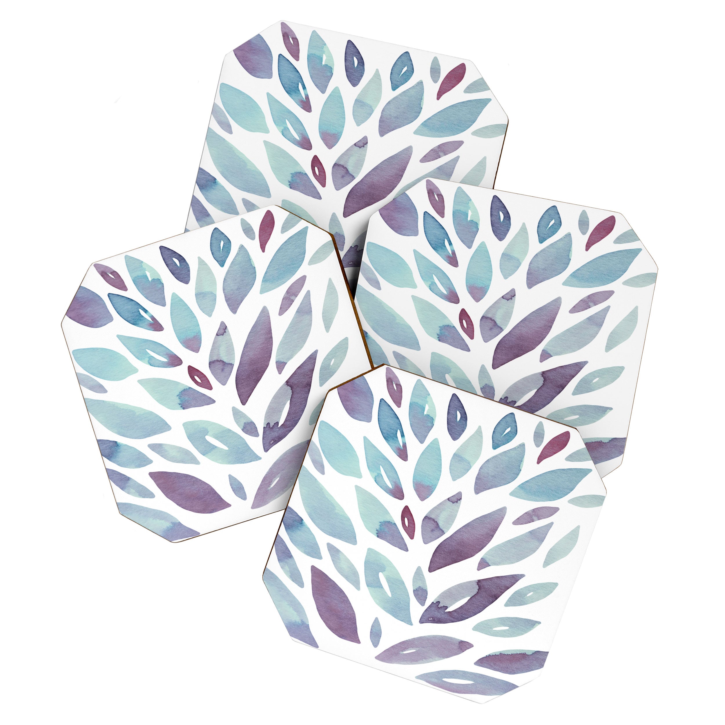 Watercolor floral petals - purple and blue Coaster Gallery Image 1