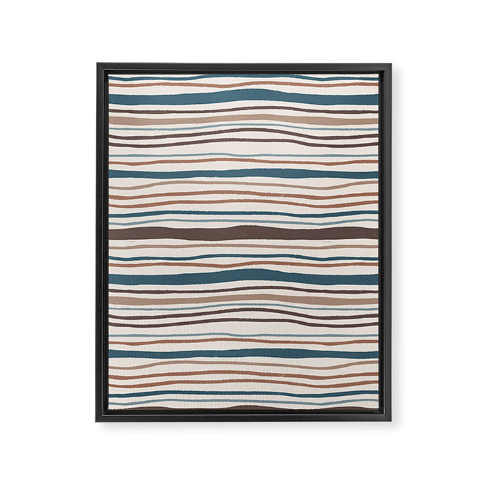 Wonky lines - mocha mousse and teal Framed Canvas Print Gallery Image 1
