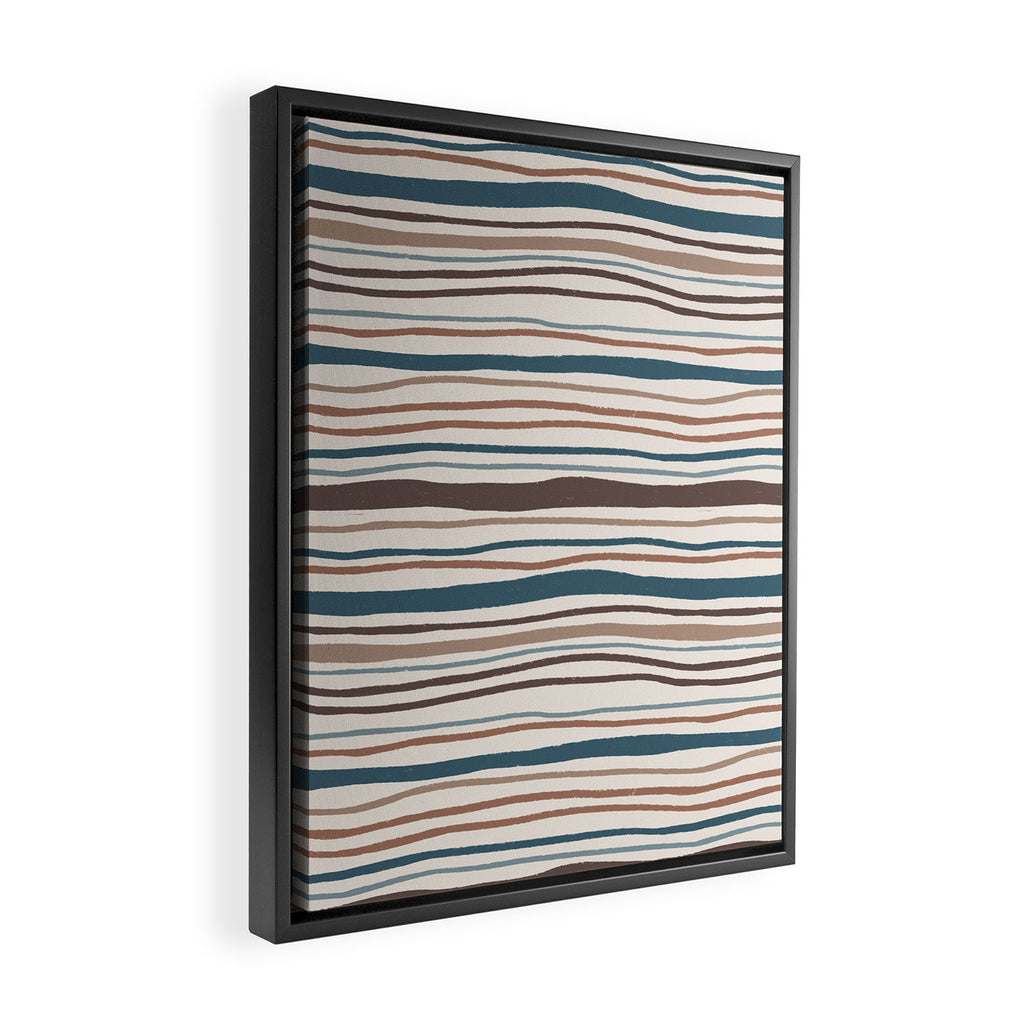 Wonky lines - mocha mousse and teal Framed Canvas Print Gallery Image 2
