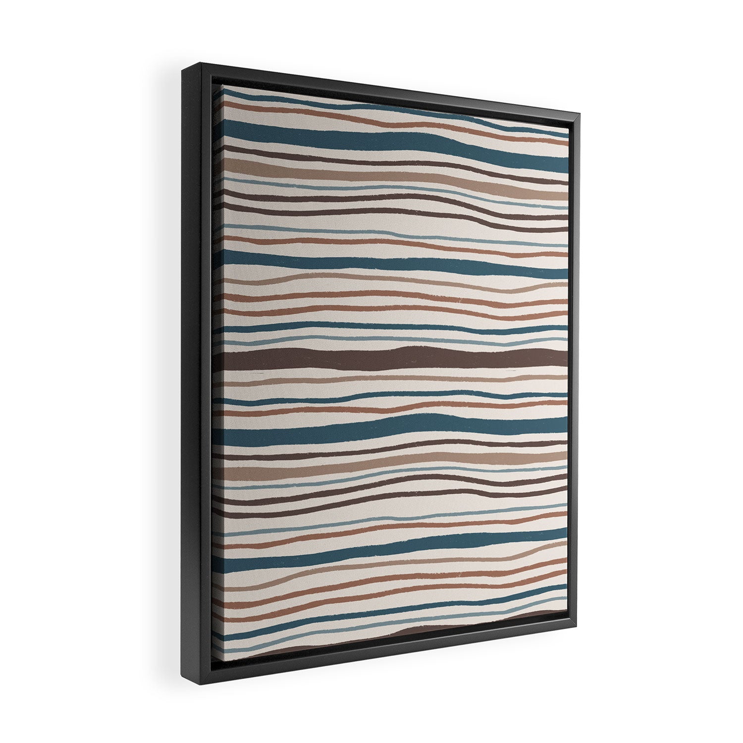 Wonky lines - mocha mousse and teal Framed Canvas Print Gallery Image 2