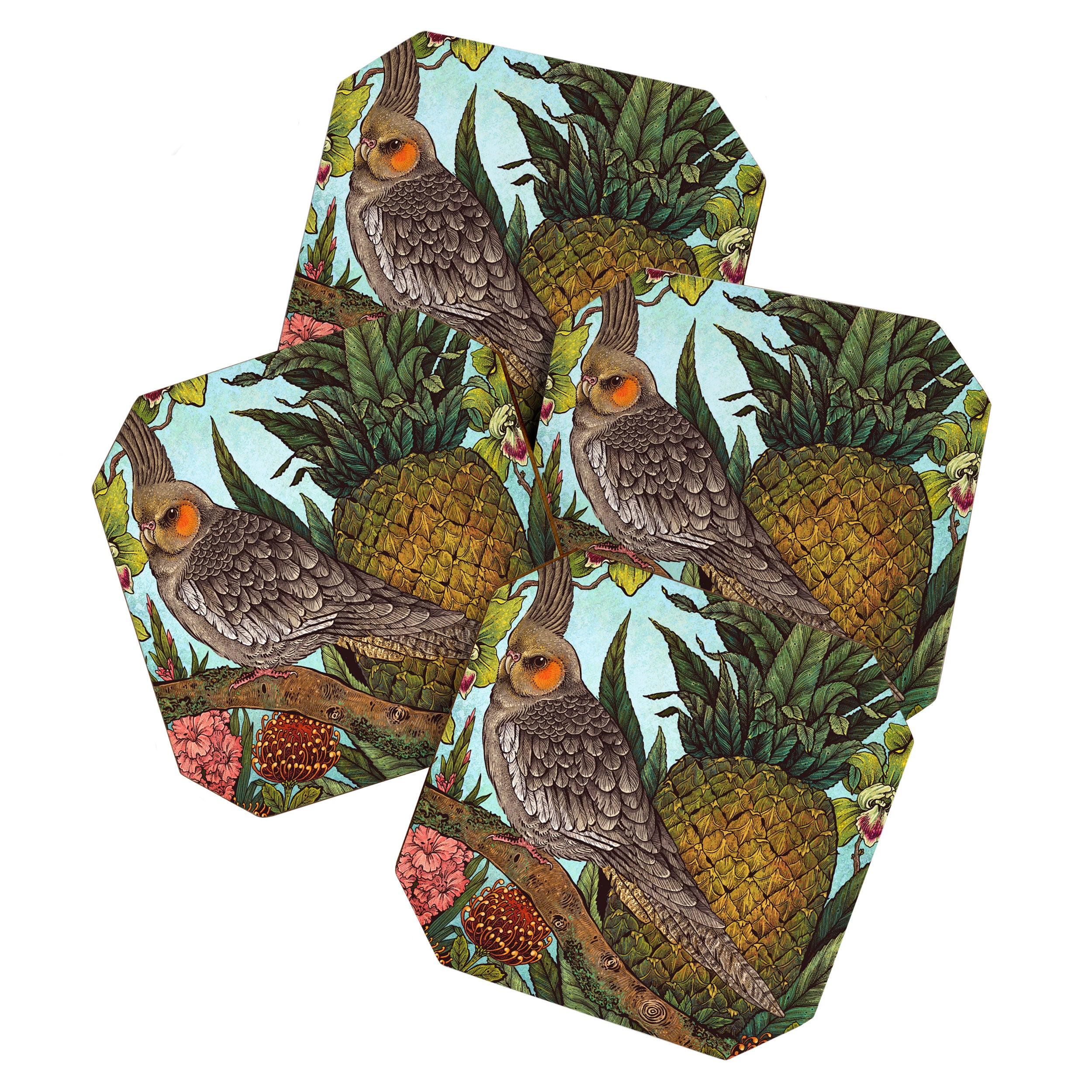 Cockatiel And Pineapple Coaster Gallery Image 1