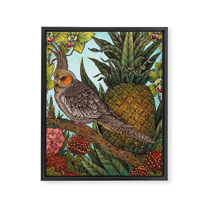 Cockatiel And Pineapple Framed Canvas Print Gallery Image 1