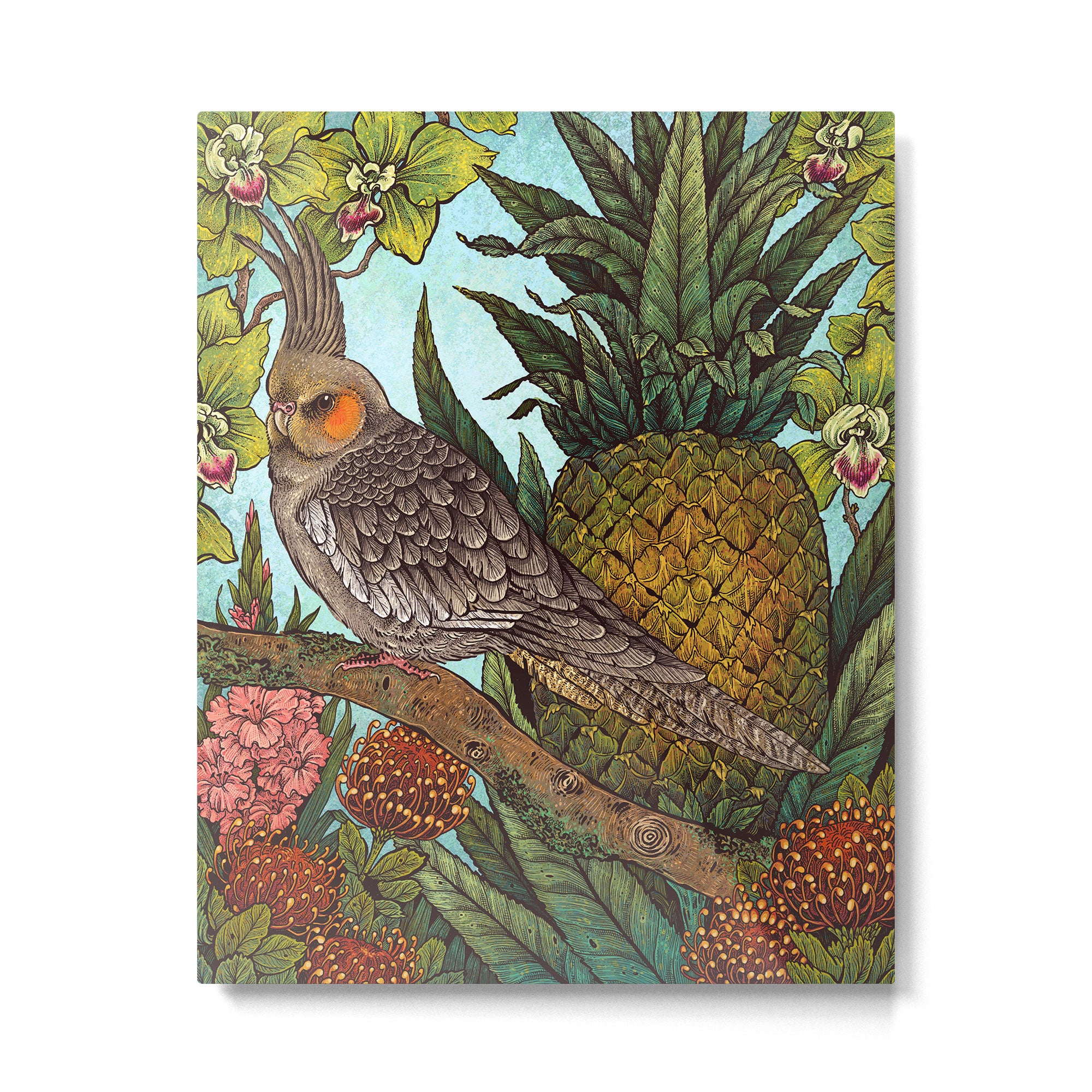 Cockatiel And Pineapple Metal Print Gallery Image 4