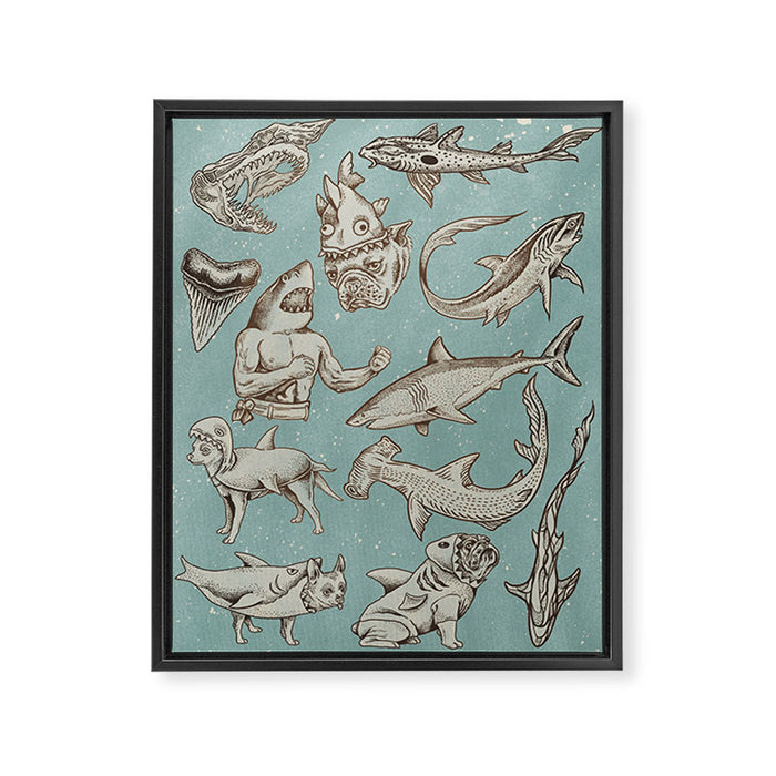 Shark Week Tattoo Flash 2023 Framed Canvas Print Gallery Image 1