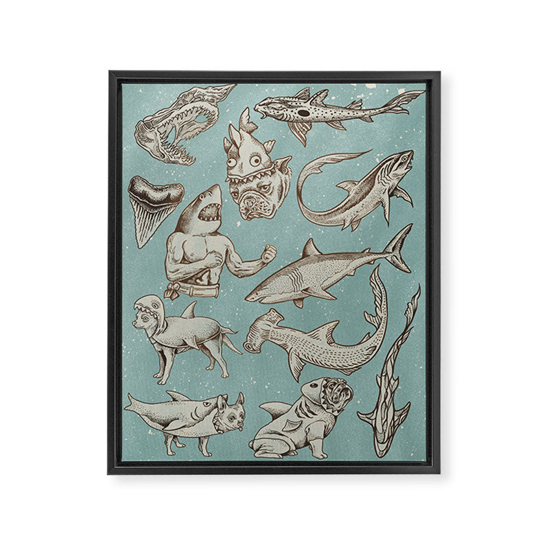 Shark Week Tattoo Flash 2023 Framed Canvas Print Gallery Image 3