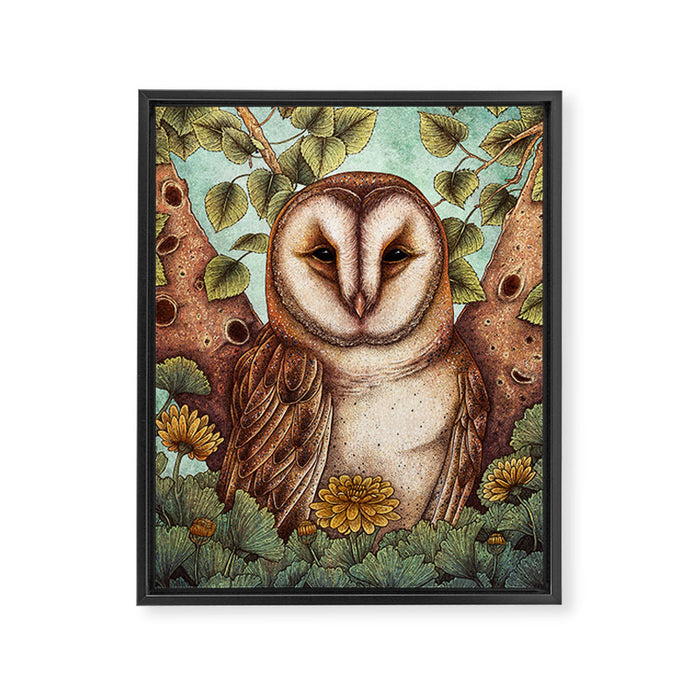 Spring Barn Owl Framed Canvas Print Gallery Image 1
