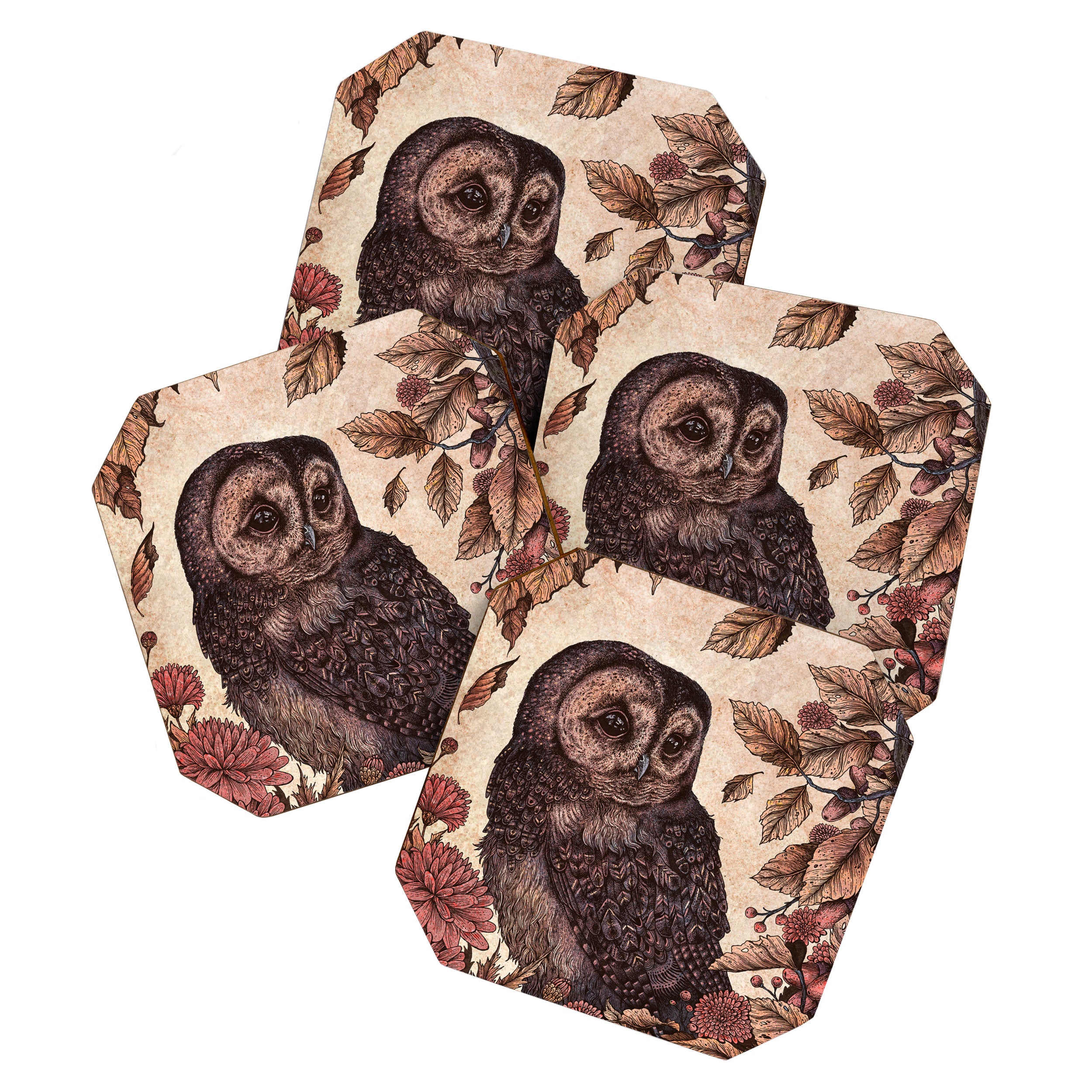 Tawny Owl Pink Coaster Gallery Image 1