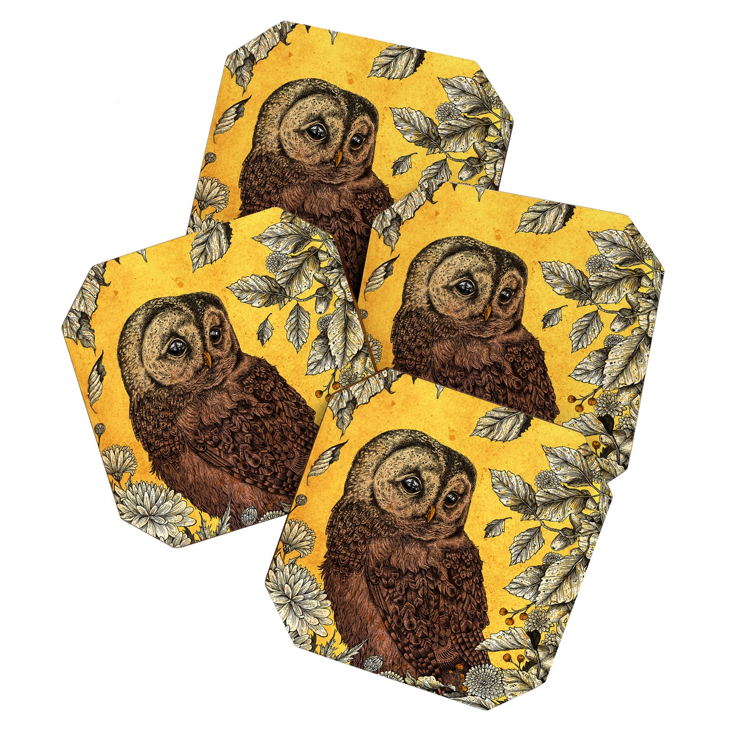 Tawny Owl Yellow Coaster Gallery Image 1