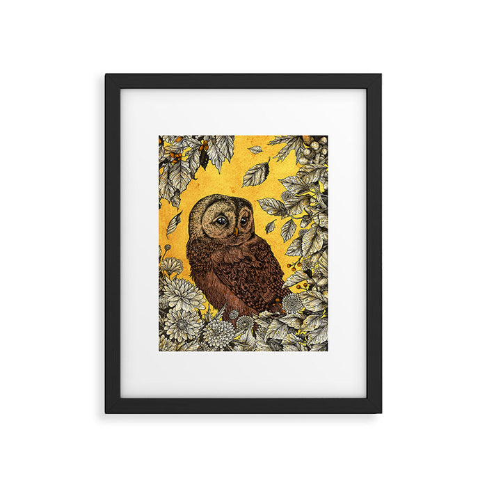 Tawny Owl Yellow Framed Art Print Gallery Image 1
