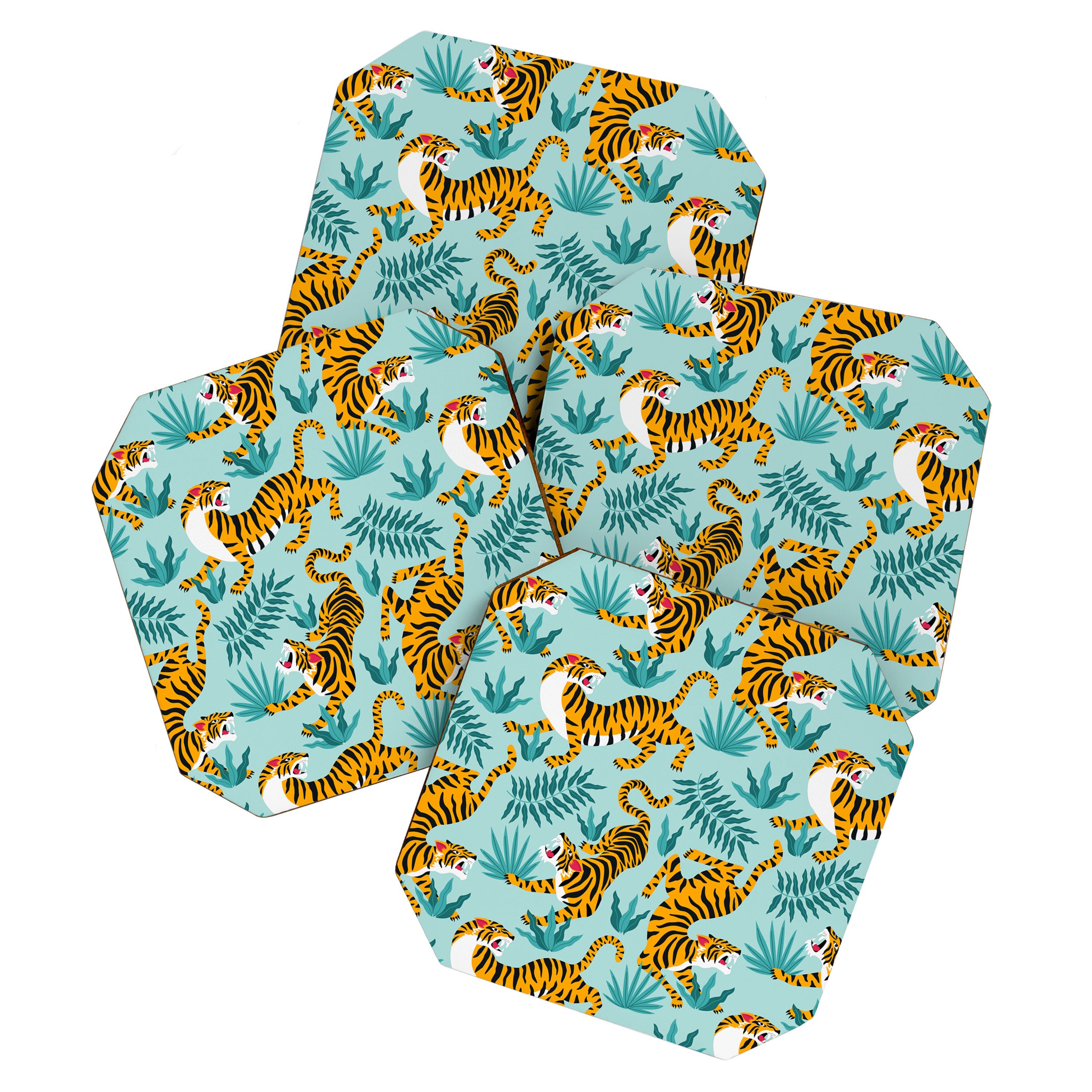 Asian tigers and tropic plants on background. Coaster Gallery Image 1