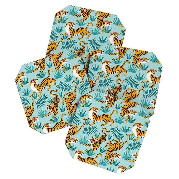 Asian tigers and tropic plants on background. Coaster Gallery Image 1