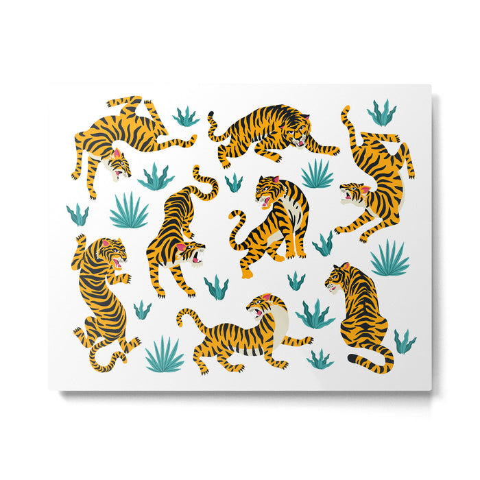 Asian tigers and tropic plants on background. Metal Print Gallery Image 1