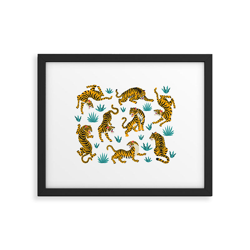 Asian tigers and tropic plants on background. Framed Art Print Gallery Image 5