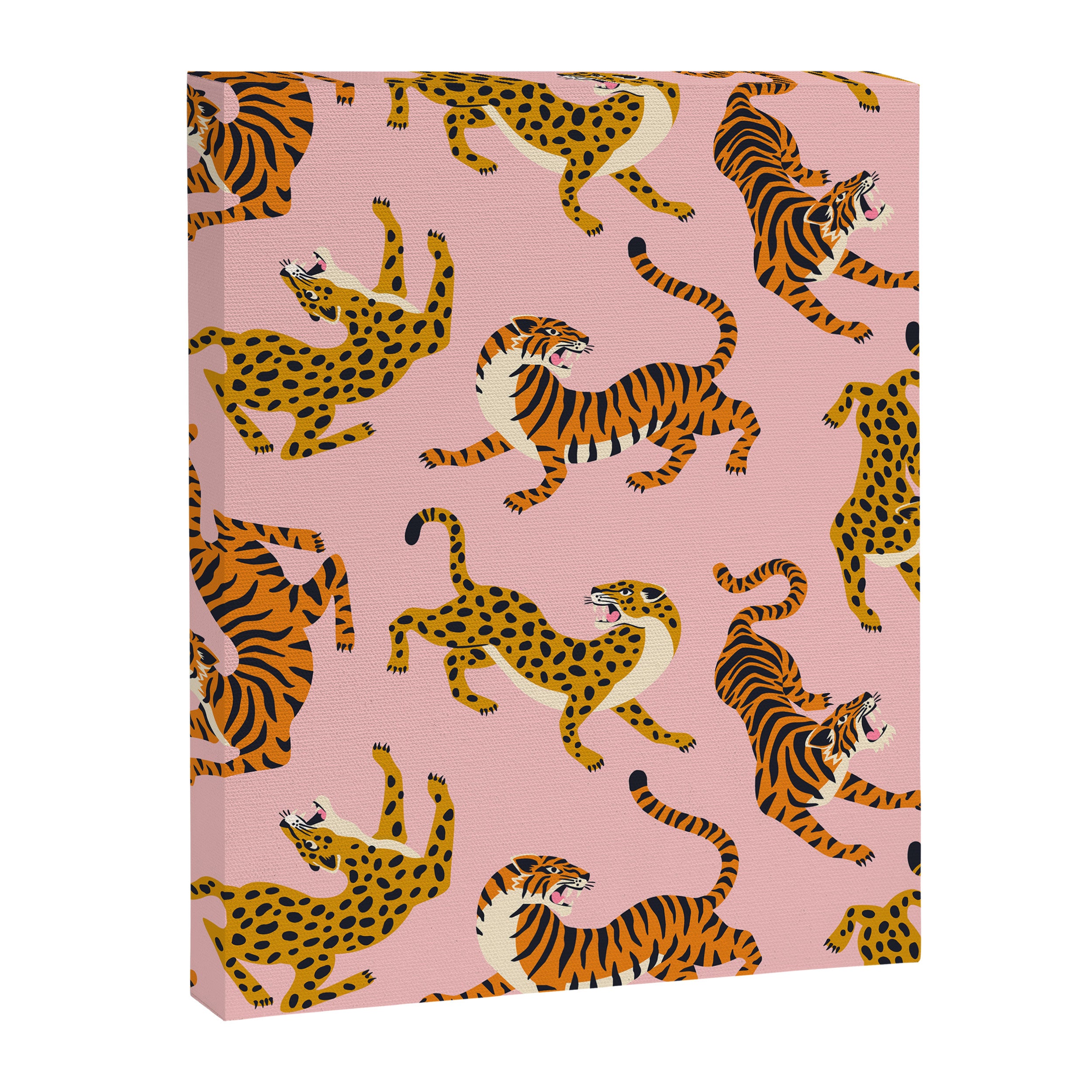 Bengal tigers and leopards on pink background Canvas Print Gallery Image 6