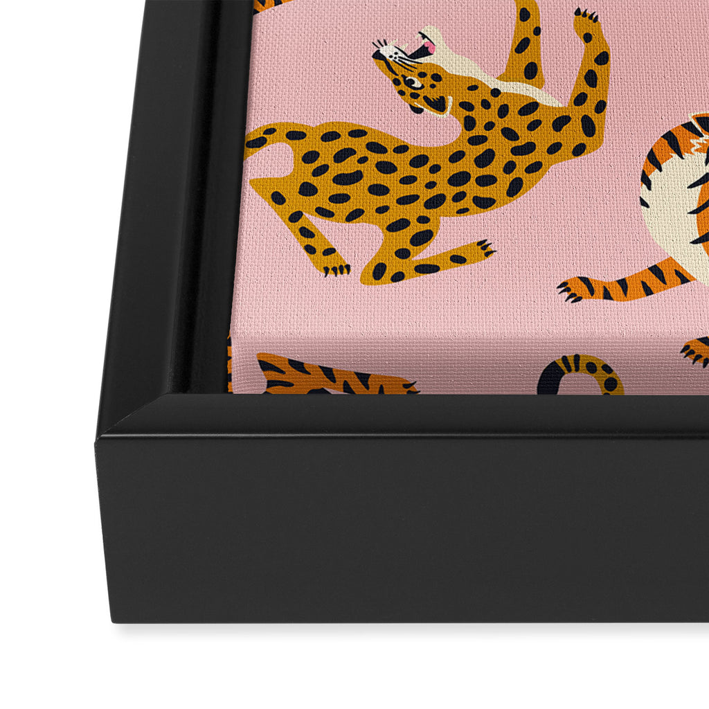 Bengal tigers and leopards on pink background Framed Canvas Print Gallery Image 3