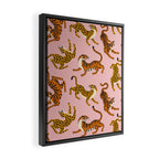 Bengal tigers and leopards on pink background Framed Canvas Print Gallery Image 2