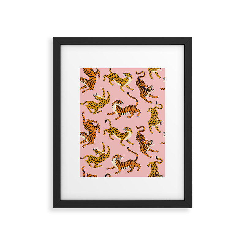 Bengal tigers and leopards on pink background Framed Art Print Gallery Image 5