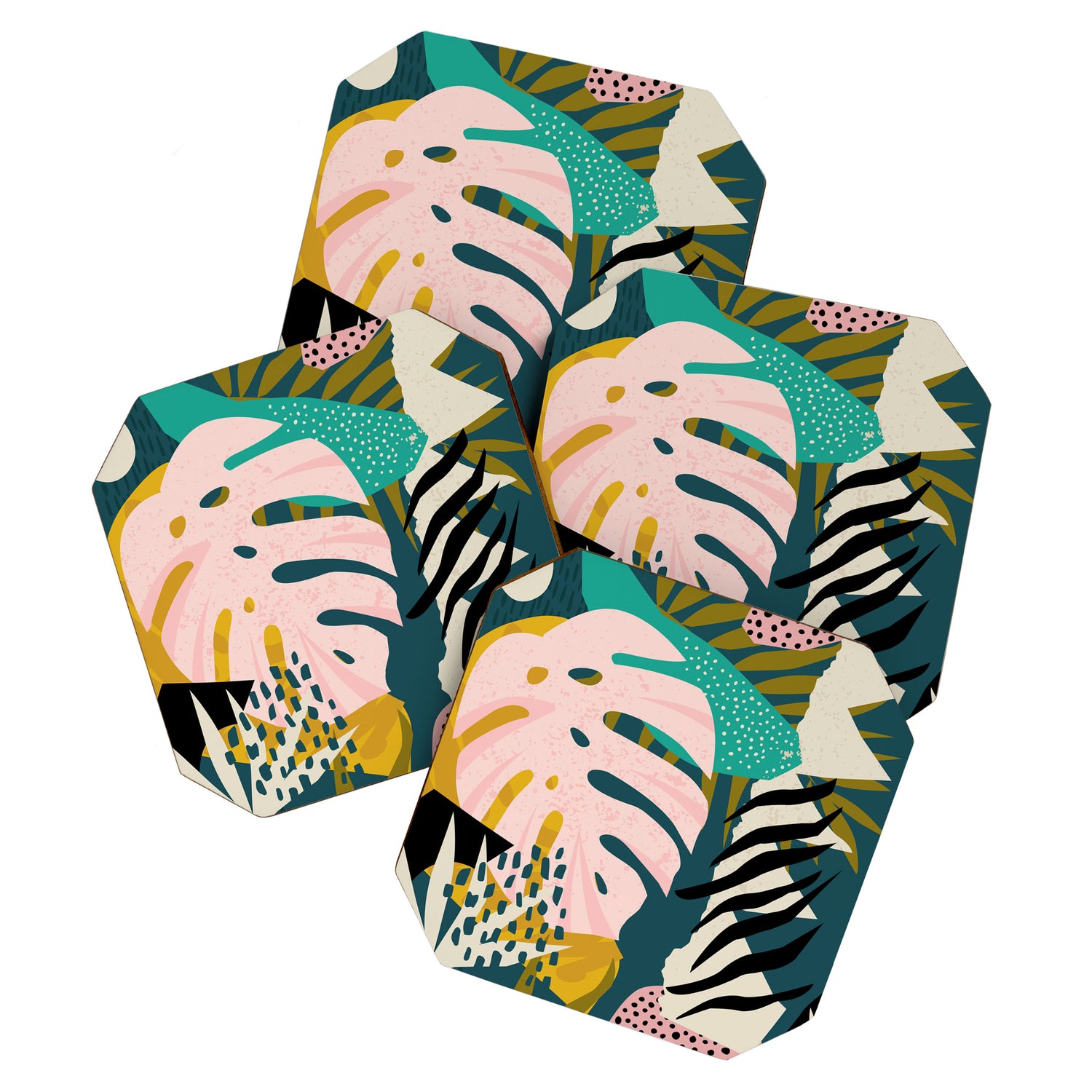 Collage contemporary tribal floral hawaiian pattern. Coaster Gallery Image 1