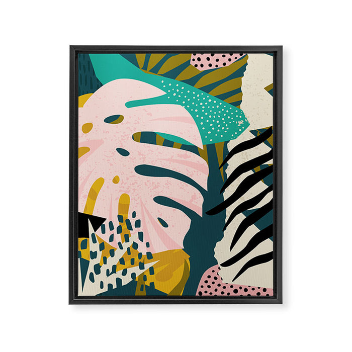 Collage contemporary tribal floral hawaiian pattern. Framed Canvas Print Gallery Image 1