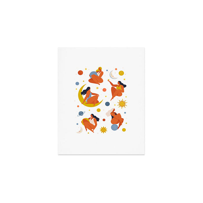 Collection of women holding planet with dream universe. Art Print Gallery Image 1