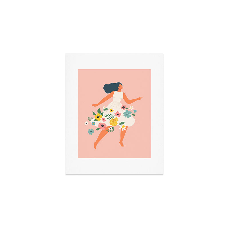 Dancing woman with flowers Art Print Gallery Image 1