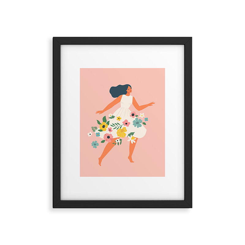 Dancing woman with flowers Framed Art Print Gallery Image 5